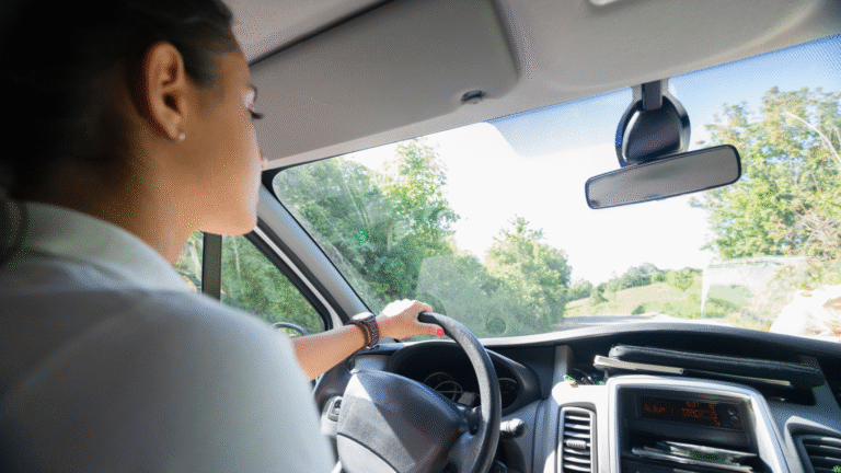 autista al volante su strada trafficata