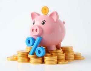 banca con simbolo percentuale e soldi