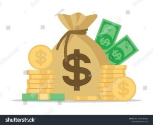 banconote e monete con sacchetto soldi