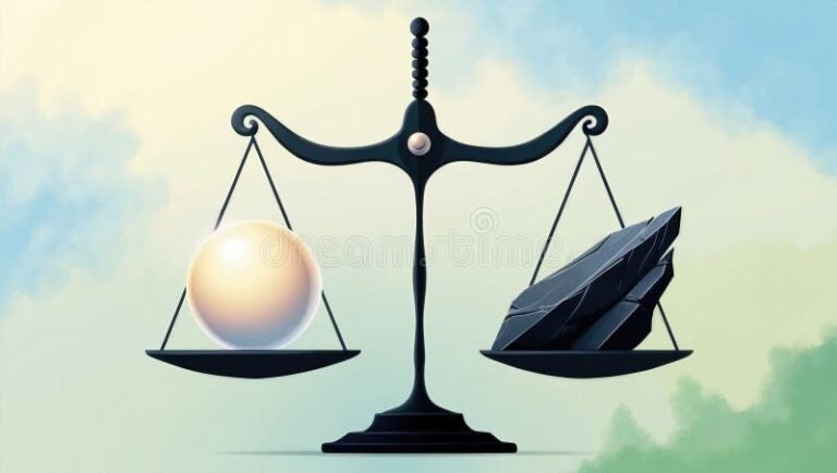 bilancia con simboli economici contrastanti