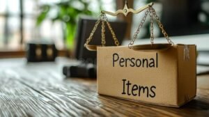 bilancia della giustizia con oggetti personali