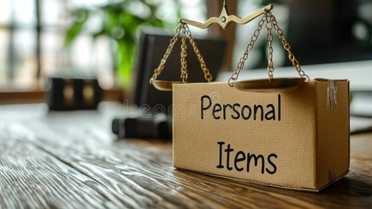 bilancia della giustizia con oggetti personali