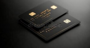 carta di credito nera elegante su sfondo nero