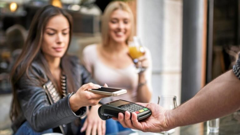 cliente che paga con smartphone in negozio