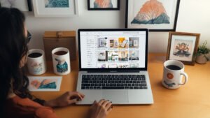 computer con sito etsy aperto e prodotti artigianali