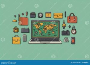 Qual è il miglior sito per creare un'agenzia viaggi online 7 computer e mappa con simboli di viaggio