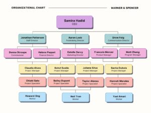 diagramma gerarchico aziendale colorato su tavolo