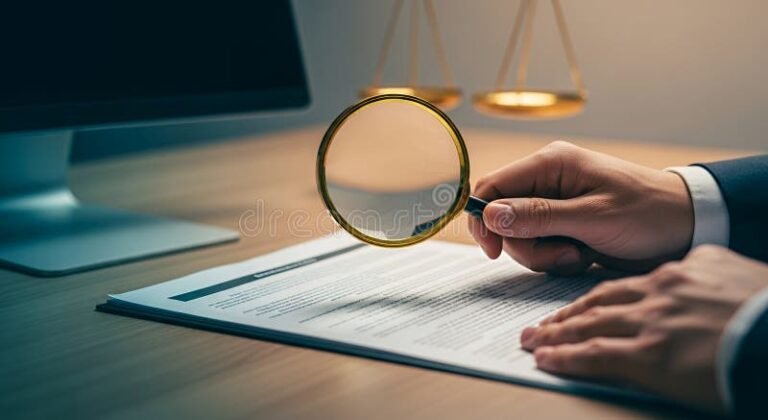 documenti ufficiali e lente dingrandimento su scrivania