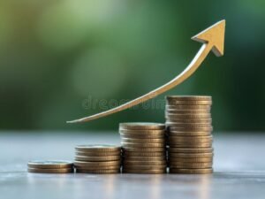 freccia crescente sopra monete impilate ordine