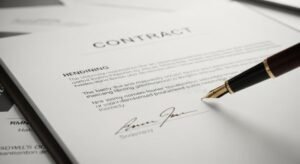 gliangolo di un contratto firmato e penna