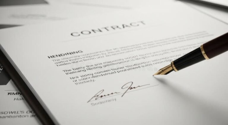 gliangolo di un contratto firmato e penna
