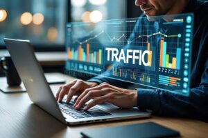 grafico crescita traffico web su schermo computer