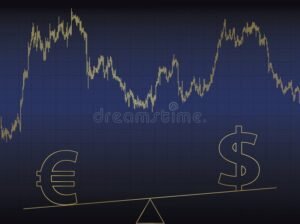 grafico lineare con simboli valuta euro dollaro
