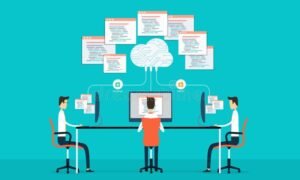 illustrazione di app cloud con rete connessa