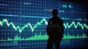 imprenditore che analizza dati di mercato visualizzati