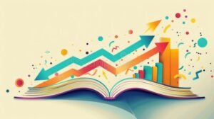 libro aperto con grafici finanziari colorati