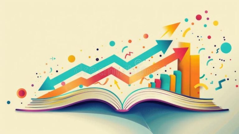 libro aperto con grafici finanziari colorati