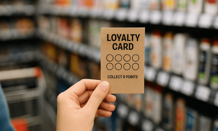 mano che raccoglie punti da una carta fedelta