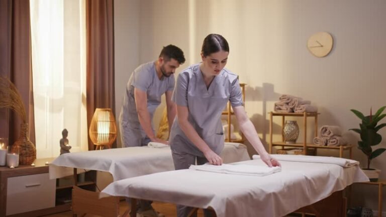 massaggiatore che prepara una stanza accogliente