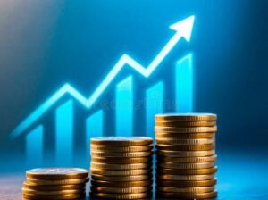 monete impilate con grafico di crescita sullo sfondo