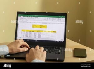 persona che usa computer con foglio excel