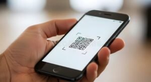 primo piano di un qr code scannerizzato da smartphone