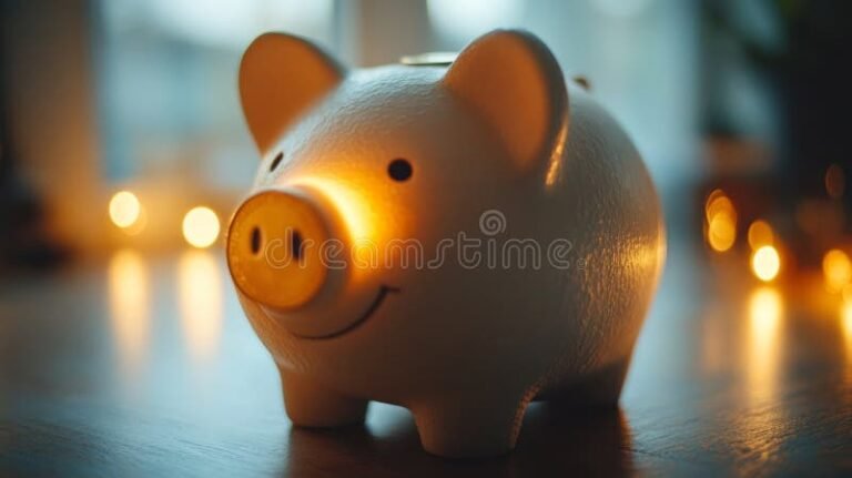 Come Imparare a Risparmiare Soldi in Modo Efficace e Semplice 35 salvadanaio con monete e luci morbide