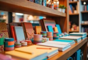 scaffali colorati di articoli di cancelleria