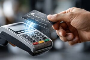 terminale pos e mano che paga contactless