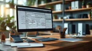 ufficio con documenti fiscali e computer