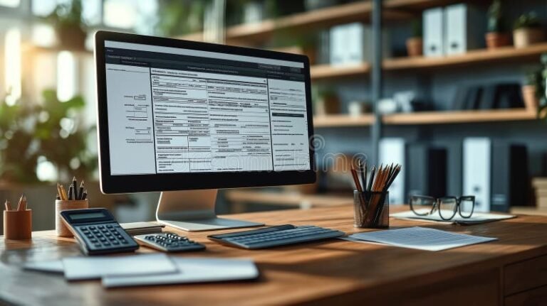 ufficio con documenti fiscali e computer