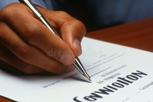 una mano che tiene un documento ufficiale